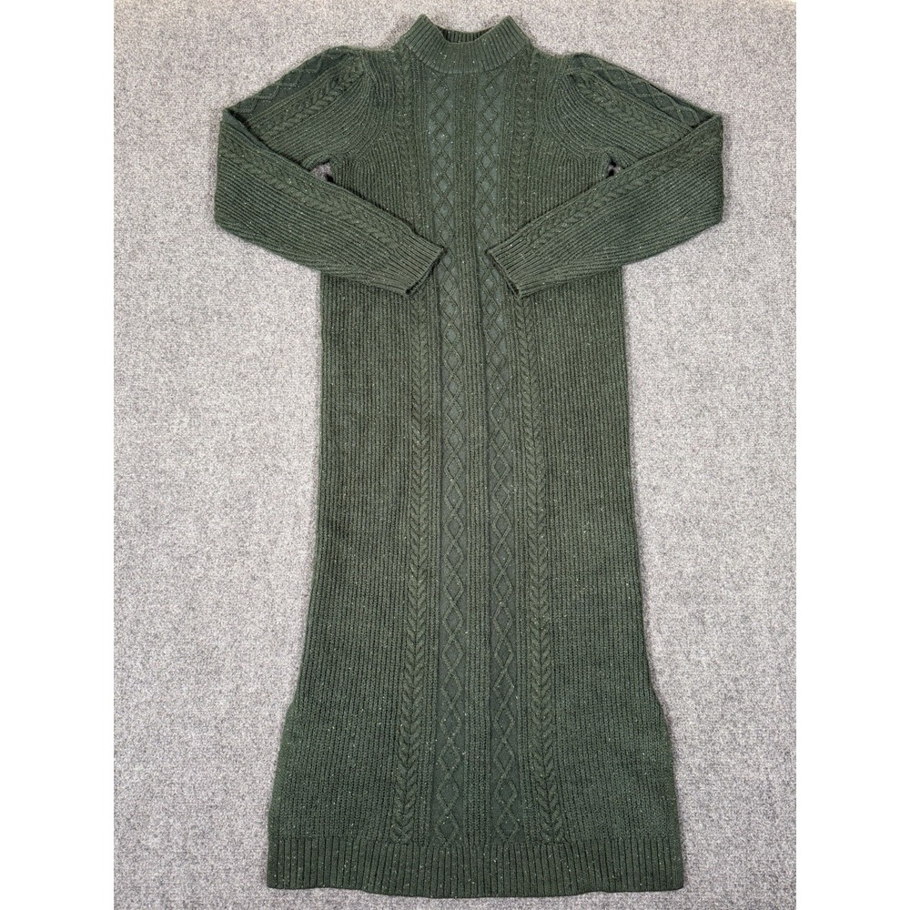 Marine Layer Sweater Dress Womens Medium Green Cotton Cable Knit Mock Neck
